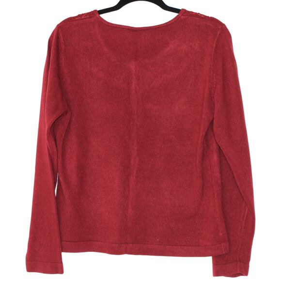 Red Beaded Cropped Cardigan Sweater Size Large - Picture 4 of 4